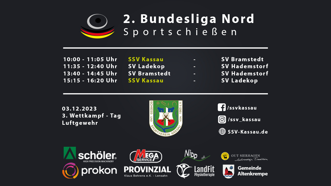Ankündigung der Heimwettkämpfe vom SSV Kassau für die zweite Bundesliga Nord